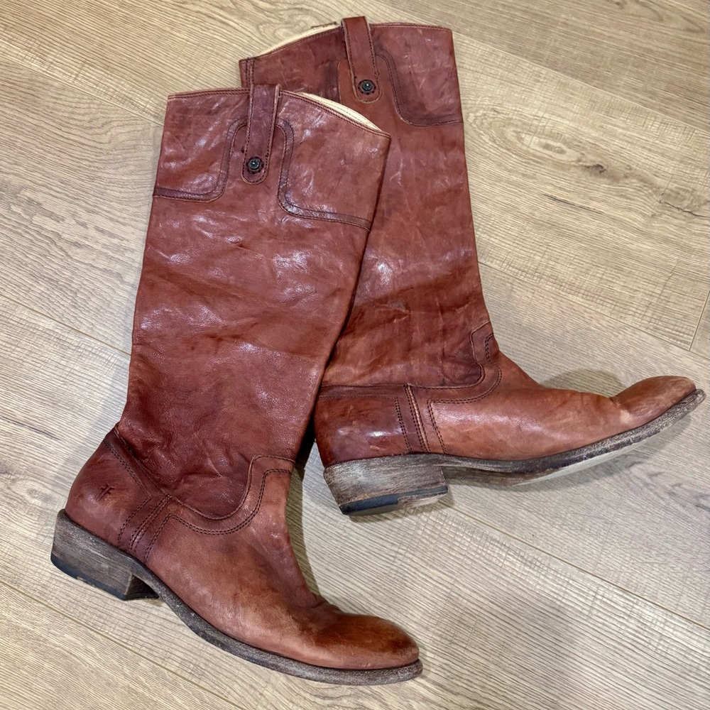 Melissa Frye Button Riding Boots, Cognac size 8.6, Western Leather Boots